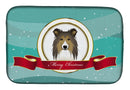 Sheltie Merry Christmas Dish Drying Mat Absorbent Dish Drying Mat Pad for Kitchen Counter Dish Drainer Mat for Countertop, 14 x 21", Multicolor