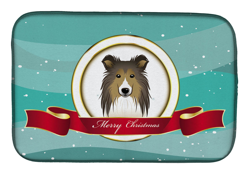 Sheltie Merry Christmas Dish Drying Mat BB1552DDM