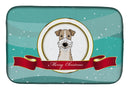 Wire Haired Fox Terrier Merry Christmas Dish Drying Mat Absorbent Dish Drying Mat Pad for Kitchen Counter Dish Drainer Mat for Countertop, 14 x 21", Multicolor