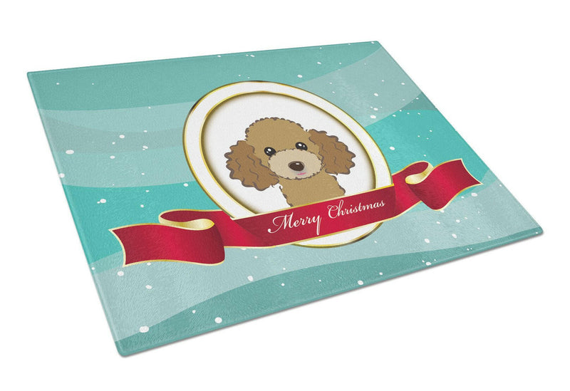 Chocolate Brown Poodle Merry Christmas Glass Cutting Board Large BB1566LCB