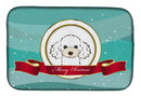 White Poodle Merry Christmas Dish Drying Mat Absorbent Dish Drying Mat Pad for Kitchen Counter Dish Drainer Mat for Countertop, 14 x 21", Multicolor