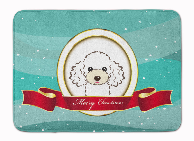 White Poodle Merry Christmas Machine Washable Memory Foam Mat BB1567RUG