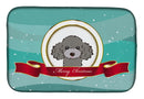 Silver Gray Poodle Merry Christmas Dish Drying Mat Absorbent Dish Drying Mat Pad for Kitchen Counter Dish Drainer Mat for Countertop, 14 x 21", Multicolor