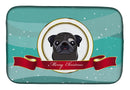 Black Pug Merry Christmas Dish Drying Mat – Absorbent, Artistic Kitchen Essentials BB1573DDM