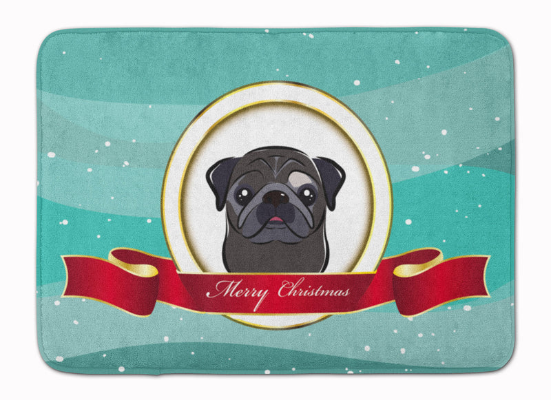 Black Pug Merry Christmas Machine Washable Memory Foam Mat BB1573RUG