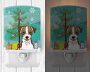 Christmas Tree and Jack Russell Terrier Ceramic Night Light Compact, UL-Certified, Ideal for Bedroom, Bathroom, Nursery, Hallway, Kitchen, 6x4x3, Multicolor