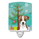 Christmas Tree and Jack Russell Terrier Ceramic Night Light Compact, UL-Certified, Ideal for Bedroom, Bathroom, Nursery, Hallway, Kitchen, 6x4x3, Multicolor