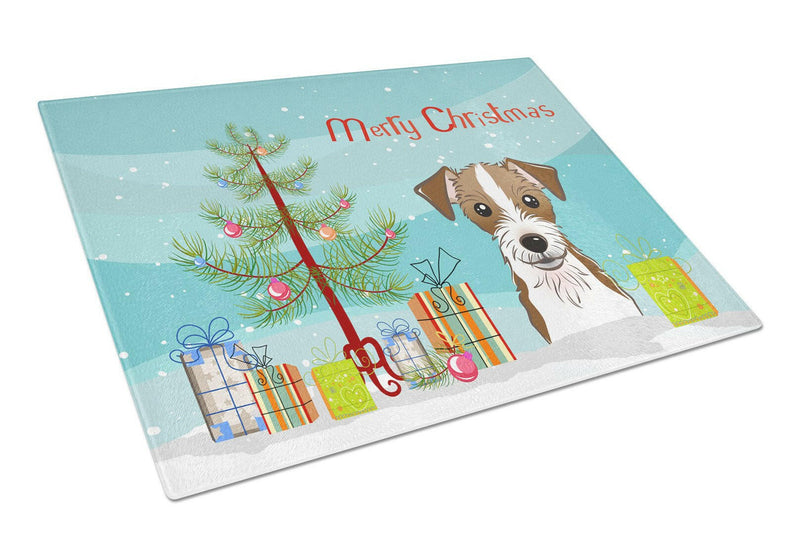 Christmas Tree and Jack Russell Terrier Glass Cutting Board Large BB1574LCB