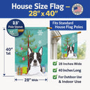 Christmas Tree and Boston Terrier House Flag 28x40 Porch Sleeve Pole Decorative Outside Yard Banner Artwork Wall Hanging, Polyester