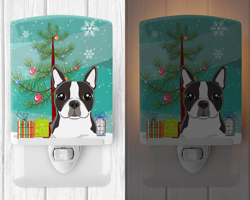 Christmas Tree and Boston Terrier Ceramic Night Light BB1575CNL