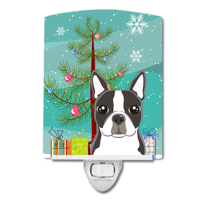Christmas Tree and Boston Terrier Ceramic Night Light BB1575CNL