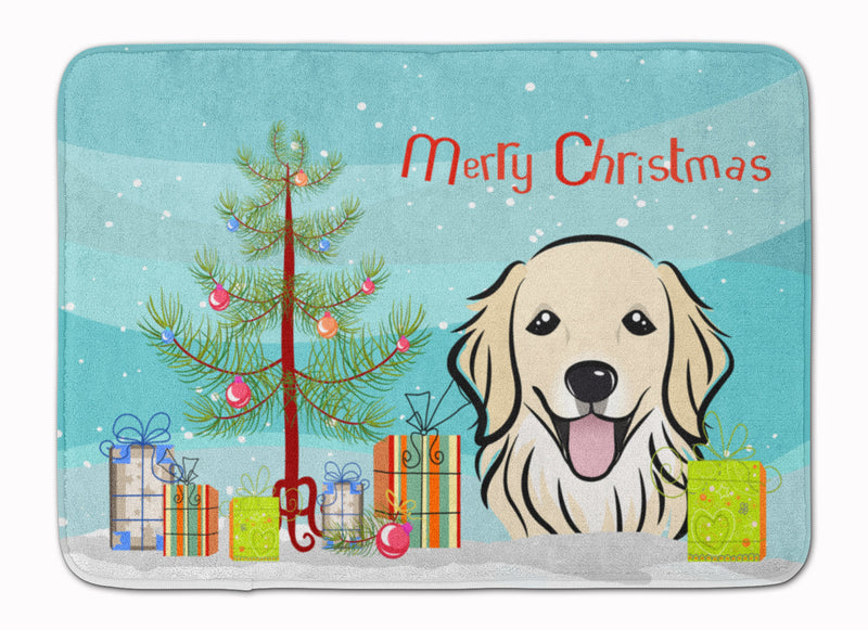 Christmas Tree and Golden Retriever Machine Washable Memory Foam Mat BB1577RUG