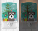 Christmas Tree and Schnauzer Ceramic Night Light Compact, UL-Certified, Ideal for Bedroom, Bathroom, Nursery, Hallway, Kitchen, 6x4x3, Multicolor