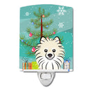 Christmas Tree and Pomeranian Ceramic Night Light Compact, UL-Certified, Ideal for Bedroom, Bathroom, Nursery, Hallway, Kitchen, 6x4x3, Multicolor