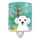 Christmas Tree and Maltese Ceramic Night Light Compact, UL-Certified, Ideal for Bedroom, Bathroom, Nursery, Hallway, Kitchen, 6x4x3, Multicolor