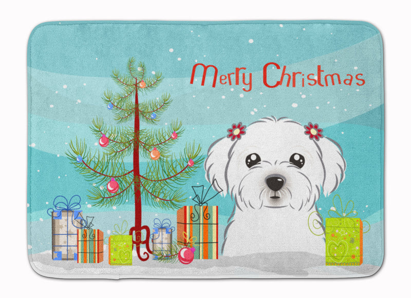 Christmas Tree and Maltese Machine Washable Memory Foam Mat BB1580RUG