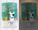 Christmas Tree and Bull Terrier Ceramic Night Light Compact, UL-Certified, Ideal for Bedroom, Bathroom, Nursery, Hallway, Kitchen, 6x4x3, Multicolor