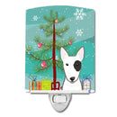 Christmas Tree and Bull Terrier Ceramic Night Light Compact, UL-Certified, Ideal for Bedroom, Bathroom, Nursery, Hallway, Kitchen, 6x4x3, Multicolor