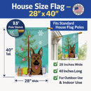 Christmas Tree and German Shepherd House Flag 28x40 Porch Sleeve Pole Decorative Outside Yard Banner Artwork Wall Hanging, Polyester