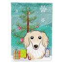 Christmas Tree and Longhair Creme Dachshund House Flag 28x40 Porch Sleeve Pole Decorative Outside Yard Banner Artwork Wall Hanging, Polyester