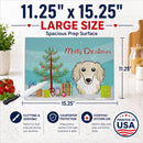 Christmas Tree and Longhair Creme Dachshund Cutting Board Tempered Glass Kitchen Cutting Surface, Heat Resistant Chopping, Non-Slip Feet, Food Prep & Serving