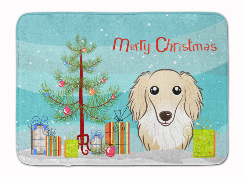 Christmas Tree and Longhair Creme Dachshund Machine Washable Memory Foam Mat BB1584RUG