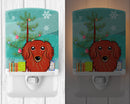 Christmas Tree and Longhair Red Dachshund Ceramic Night Light Compact, UL-Certified, Ideal for Bedroom, Bathroom, Nursery, Hallway, Kitchen, 6x4x3, Multicolor