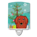 Christmas Tree and Longhair Red Dachshund Ceramic Night Light Compact, UL-Certified, Ideal for Bedroom, Bathroom, Nursery, Hallway, Kitchen, 6x4x3, Multicolor