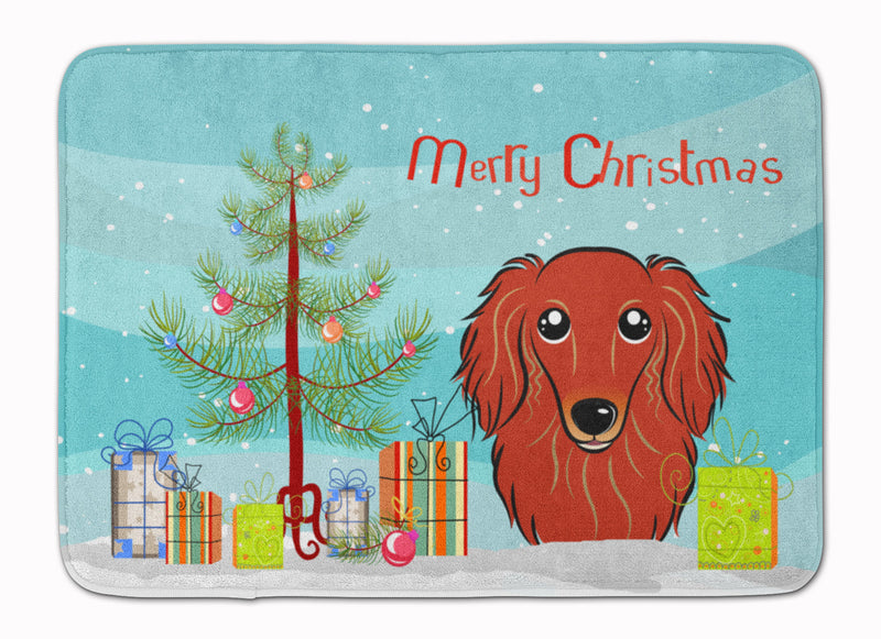 Christmas Tree and Longhair Red Dachshund Machine Washable Memory Foam Mat BB1586RUG