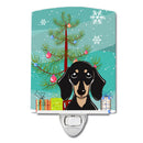 Christmas Tree and Smooth Black and Tan Dachshund Ceramic Night Light Compact, UL-Certified, Ideal for Bedroom, Bathroom, Nursery, Hallway, Kitchen, 6x4x3, Multicolor