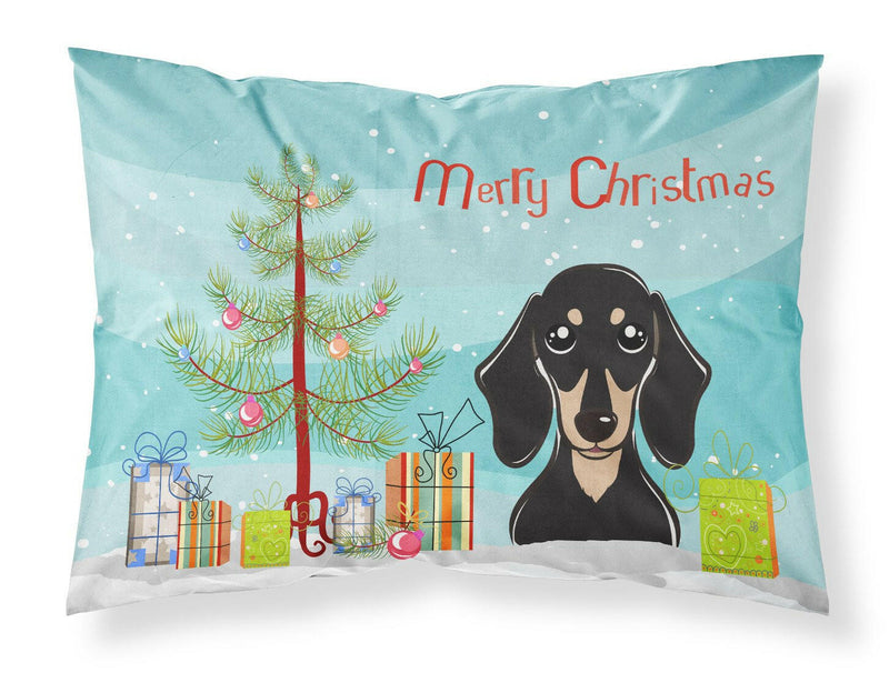 Christmas Tree and Smooth Black and Tan Dachshund Fabric Standard Pillowcase BB1587PILLOWCASE