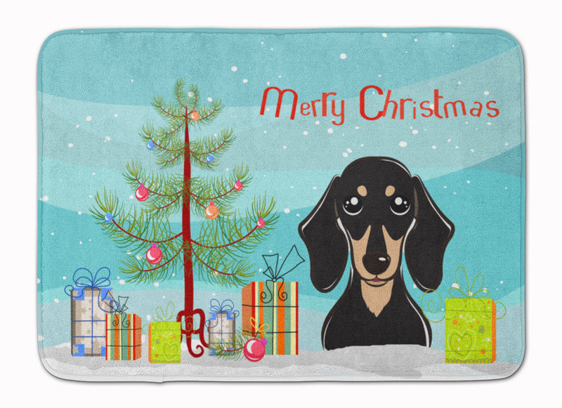 Christmas Tree and Smooth Black and Tan Dachshund Machine Washable Memory Foam Mat BB1587RUG