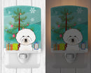 Christmas Tree and Bichon Frise Ceramic Night Light Compact, UL-Certified, Ideal for Bedroom, Bathroom, Nursery, Hallway, Kitchen, 6x4x3, Multicolor