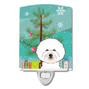Christmas Tree and Bichon Frise Ceramic Night Light Compact, UL-Certified, Ideal for Bedroom, Bathroom, Nursery, Hallway, Kitchen, 6x4x3, Multicolor