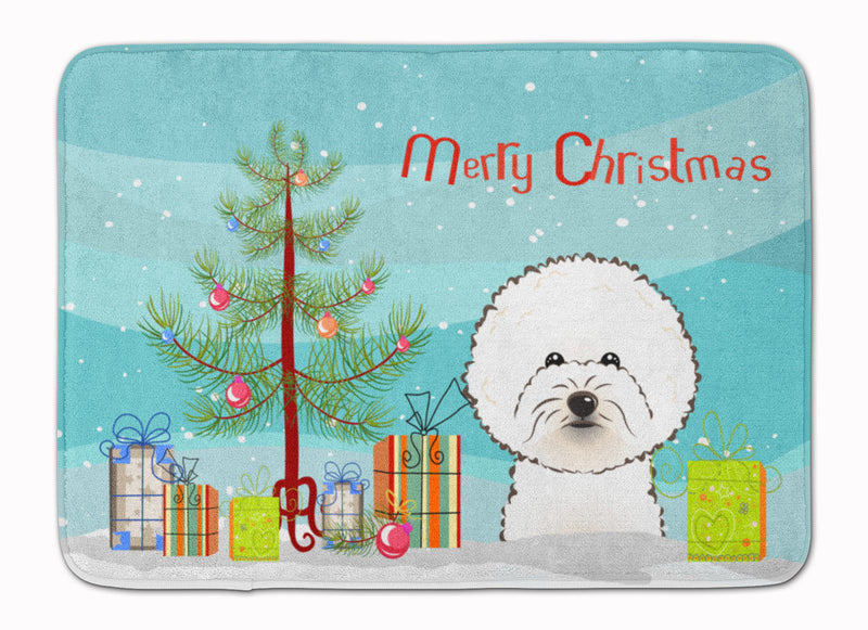 Christmas Tree and Bichon Frise Machine Washable Memory Foam Mat BB1589RUG