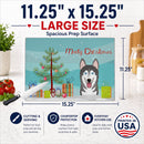 Christmas Tree and Alaskan Malamute Cutting Board Tempered Glass Kitchen Cutting Surface, Heat Resistant Chopping, Non-Slip Feet, Food Prep & Serving