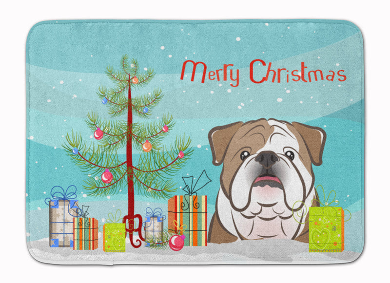 Christmas Tree and English Bulldog  Machine Washable Memory Foam Mat BB1591RUG