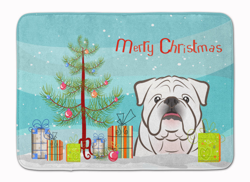 Christmas Tree and White English Bulldog  Machine Washable Memory Foam Mat BB1592RUG