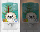 Christmas Tree and Pekingese Ceramic Night Light Compact, UL-Certified, Ideal for Bedroom, Bathroom, Nursery, Hallway, Kitchen, 6x4x3, Multicolor
