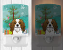 Christmas Tree and Cavalier Spaniel Ceramic Night Light Compact, UL-Certified, Ideal for Bedroom, Bathroom, Nursery, Hallway, Kitchen, 6x4x3, Multicolor