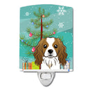 Christmas Tree and Cavalier Spaniel Ceramic Night Light Compact, UL-Certified, Ideal for Bedroom, Bathroom, Nursery, Hallway, Kitchen, 6x4x3, Multicolor