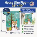 Christmas Tree and Shiba Inu House Flag 28x40 Porch Sleeve Pole Decorative Outside Yard Banner Artwork Wall Hanging, Polyester
