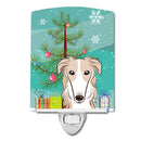 Christmas Tree and Borzoi Ceramic Night Light Compact, UL-Certified, Ideal for Bedroom, Bathroom, Nursery, Hallway, Kitchen, 6x4x3, Multicolor