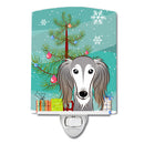 Christmas Tree and Saluki Ceramic Night Light Compact, UL-Certified, Ideal for Bedroom, Bathroom, Nursery, Hallway, Kitchen, 6x4x3, Multicolor