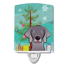 Christmas Tree and Weimaraner Ceramic Night Light Compact, UL-Certified, Ideal for Bedroom, Bathroom, Nursery, Hallway, Kitchen, 6x4x3, Multicolor