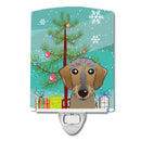 Christmas Tree and Wirehaired Dachshund Ceramic Night Light Compact, UL-Certified, Ideal for Bedroom, Bathroom, Nursery, Hallway, Kitchen, 6x4x3, Multicolor