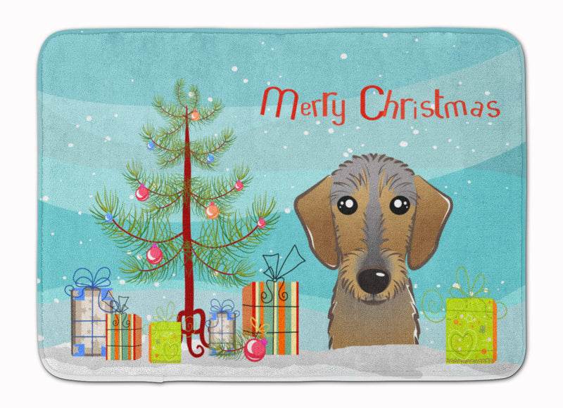 Christmas Tree and Wirehaired Dachshund Machine Washable Memory Foam Mat BB1605RUG