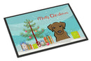 Christmas Tree and Chocolate Labrador Doormat Indoor Outdoor 18H X 27W Front Door Mat Rugs for Entryway, Non Slip Washable