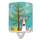 Christmas Tree and Italian Greyhound Ceramic Night Light Compact, UL-Certified, Ideal for Bedroom, Bathroom, Nursery, Hallway, Kitchen, 6x4x3, Multicolor