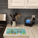 Christmas Tree and Italian Greyhound Cutting Board Tempered Glass Kitchen Cutting Surface, Heat Resistant Chopping, Non-Slip Feet, Food Prep & Serving